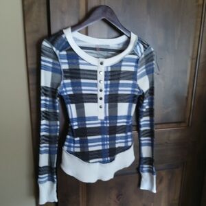 FP Movement by Free People Fitted Blue and White Blouse